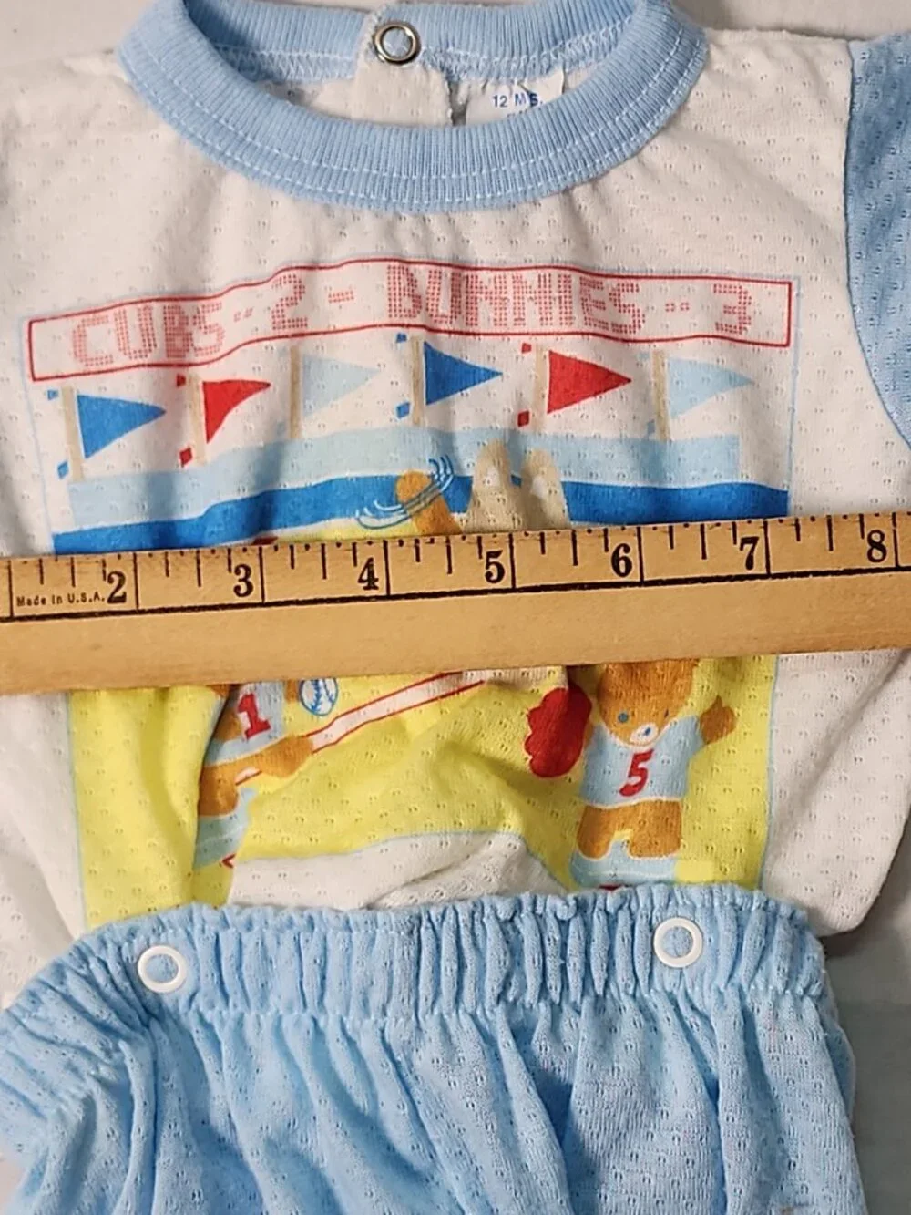 GERBER 2 Piece Snap Apart Blue BABY PAJAMAS Animals Baseball USA 12 MONTHS VTG
